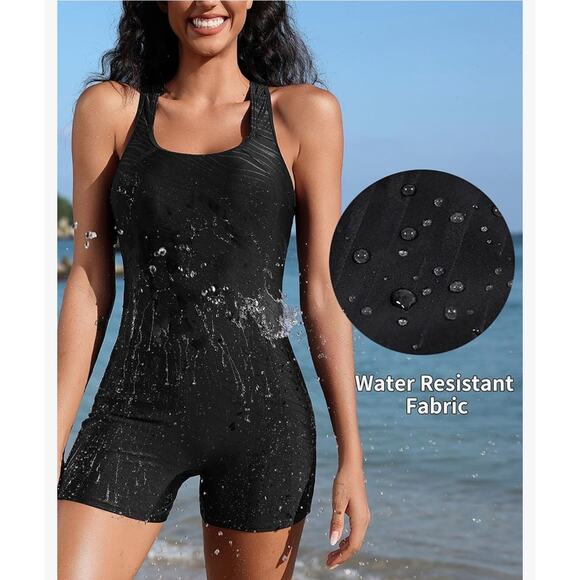 CharmLeaks Womens Boyleg Racerback One Piece Swimsuit Athletic Full Coverage - Picture 3 of 4